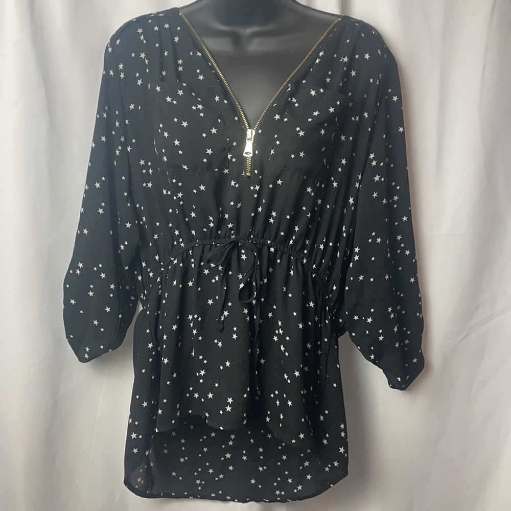 Stella tweed black long sleeve blouse